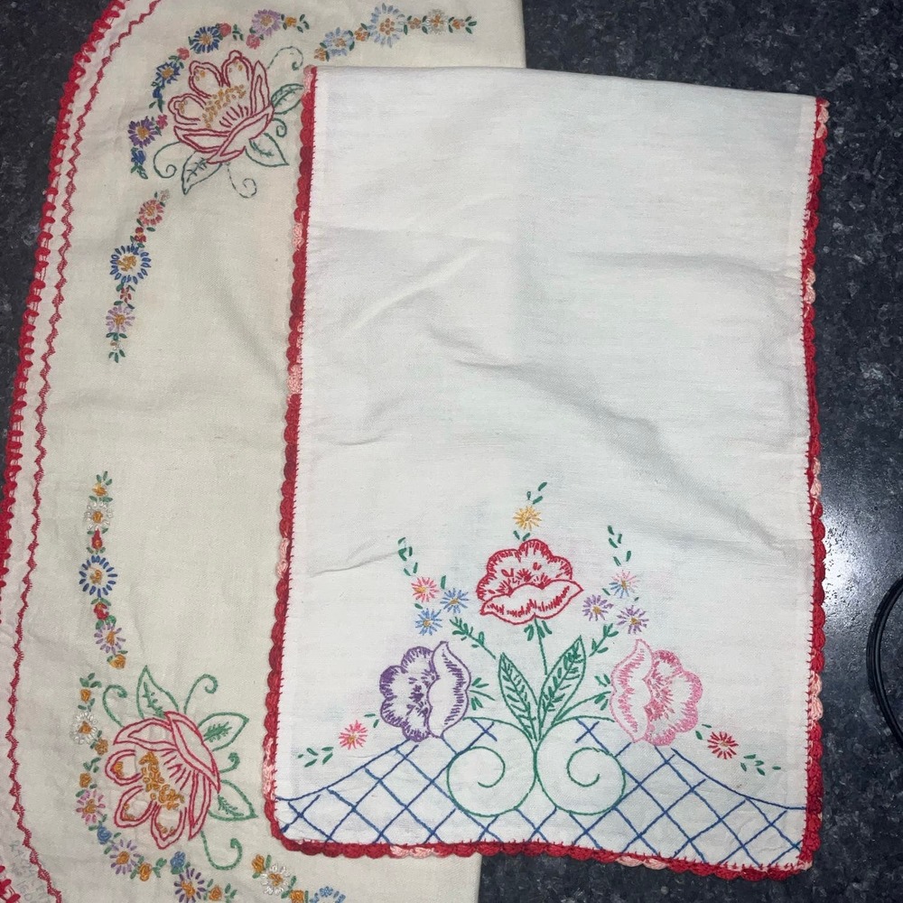 VINTAGE 2 Hand Needlepoint Doily and Table-runner